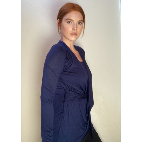 Bailey 44 Softest Draped Long Sleeve Royal Navy Lovely Top ~ Sz M ~ Elegant! - Picture 1 of 8